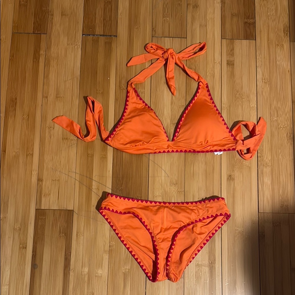 Orange and Red Trim Bikini Set